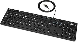 Amazon Basics Teclado con Cable USB y Base Fina, diseño español, Negro Mate